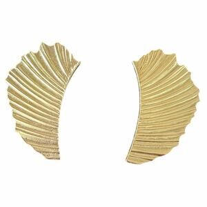 Vintage bergere gold tone clip on earrings bold fan pattern art deco